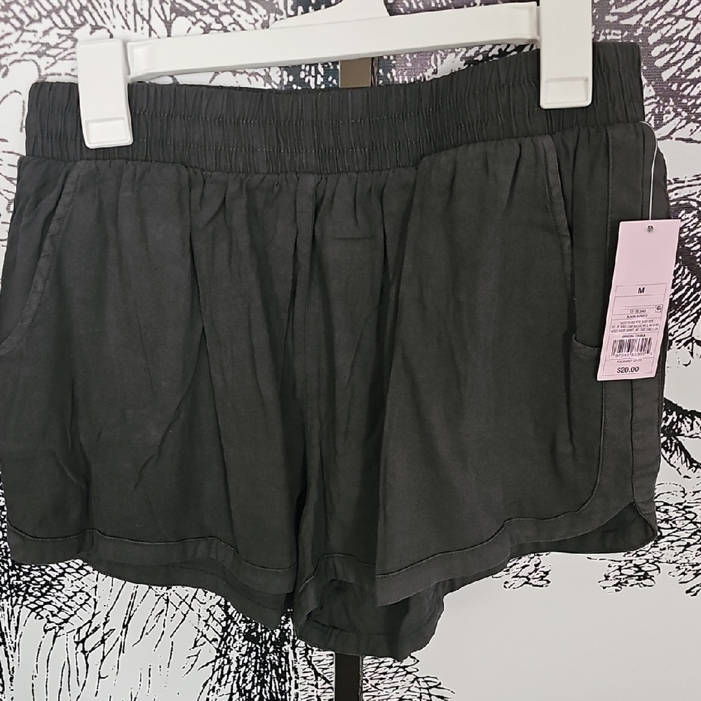 High Waist Black Shorts with Elastic Waistband